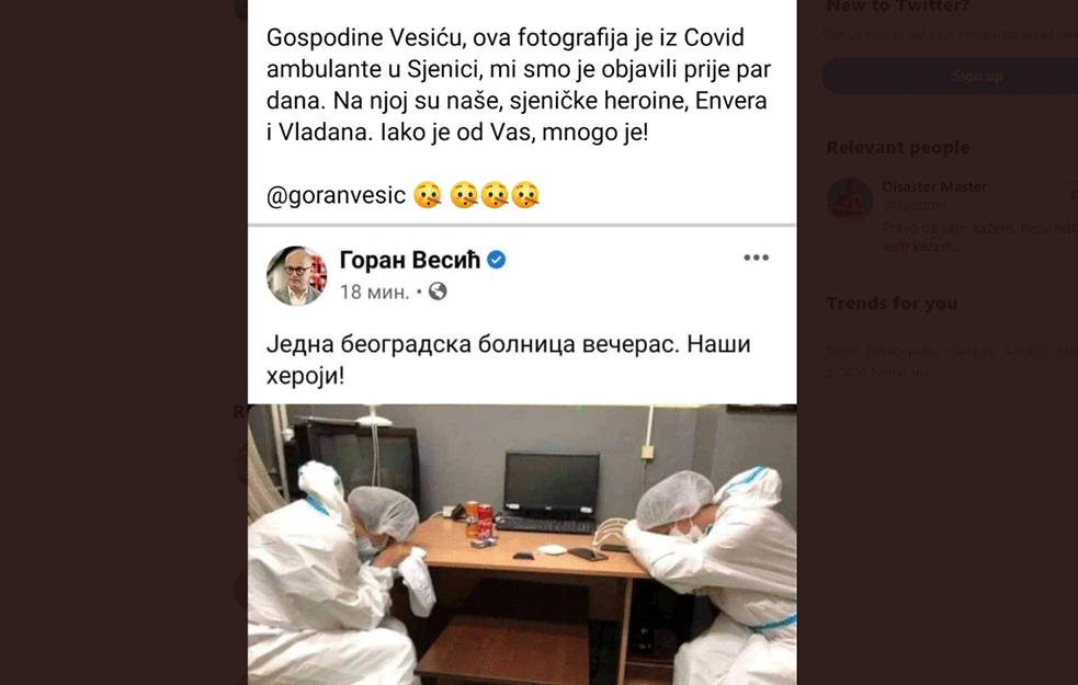 U LAŽI SU <span style='color:red;'><b>KRATKE NOGE</b></span>: Kako je slika iz sjeničke kovid ambulante postala slika iz beogradske bolnice?
