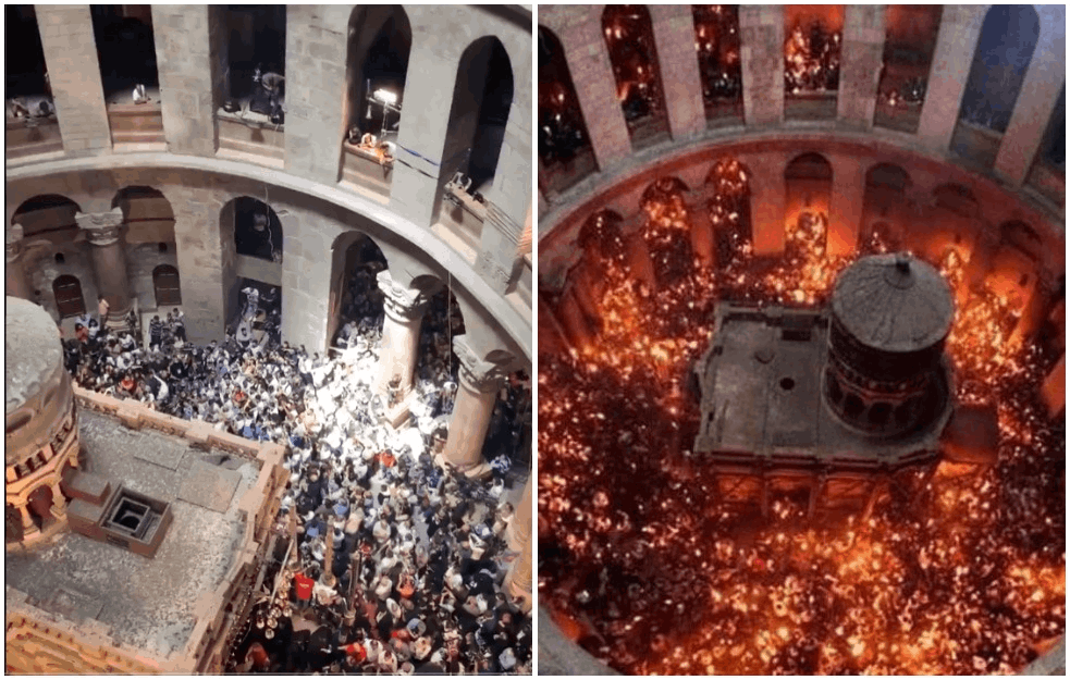 SIŠAO <span style='color:red;'><b>BLAGODATNI OGANJ</b></span>: Patrijarh Teofil u Hramu Groba Gospodnjeg u Jerusalimu razdelio sveti plamen (FOTO+VIDEO)